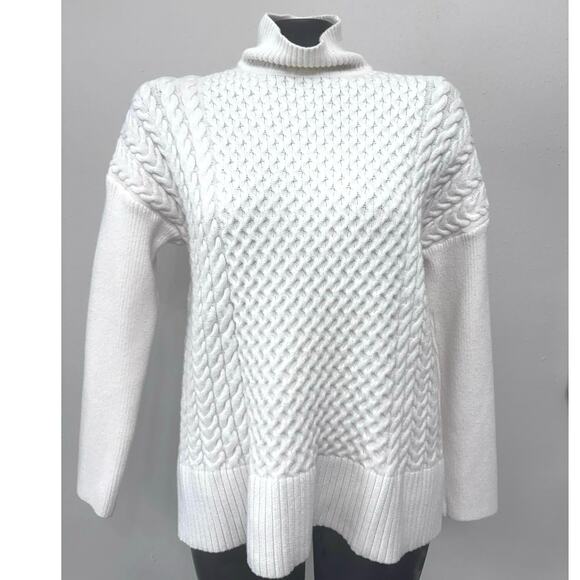 Truth Cableknit Mock Turtleneck Sweater Sz M White Ribbed Sleeves Cozy Cabincore - Picture 1 of 5